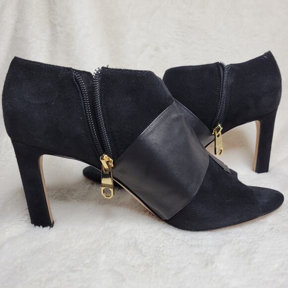 Louis et Cie Idola Suede Leather Bow Peep Toe High Heeled Gold Zip Bootie✨️8.5 - Picture 8 of 16